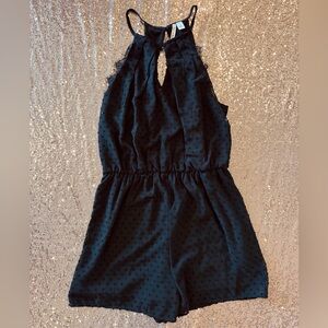 miami Black Swiss Dot Halter Romper
